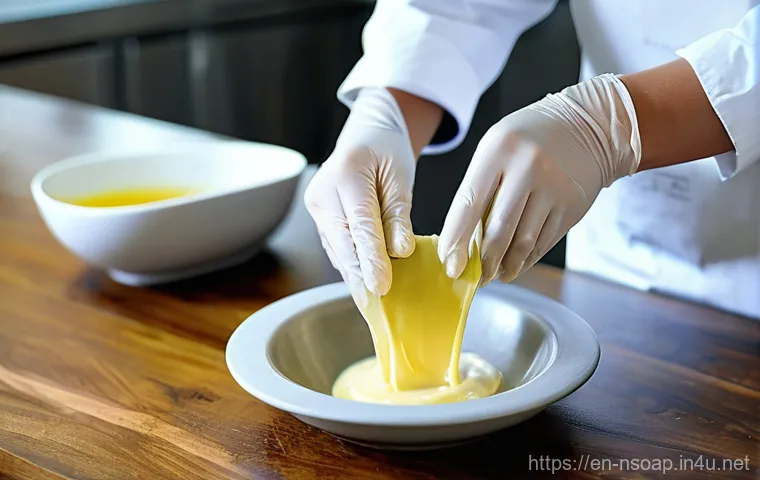 천연비누 실험 - **Prompt 1: The Art of Saponification**
    "A close-up, high-angle shot capturing the initial momen...
