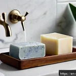 Home 22 천연비누 추천 브랜드 - A serene bathroom scene featuring handcrafted natural bar soaps made with botanical ingredients like...