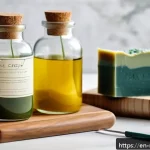 Home 20 천연비누 만들기 비율 - A cozy artisan soap-making workspace featuring various natural oils like olive oil, coconut oil, and...