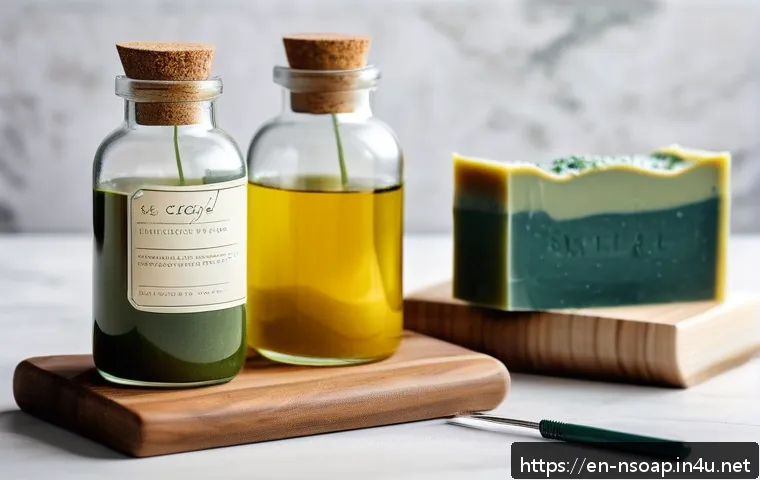 천연비누 만들기 비율 - A cozy artisan soap-making workspace featuring various natural oils like olive oil, coconut oil, and...