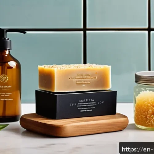 Home 30 천연비누 미세먼지 제거 - A serene bathroom scene featuring a modern wooden countertop with three natural soap bars prominentl...
