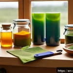 Home 23 천연비누 만들기 - A cozy, sunlit kitchen workspace dedicated to natural soap making, featuring a wooden table covered ...